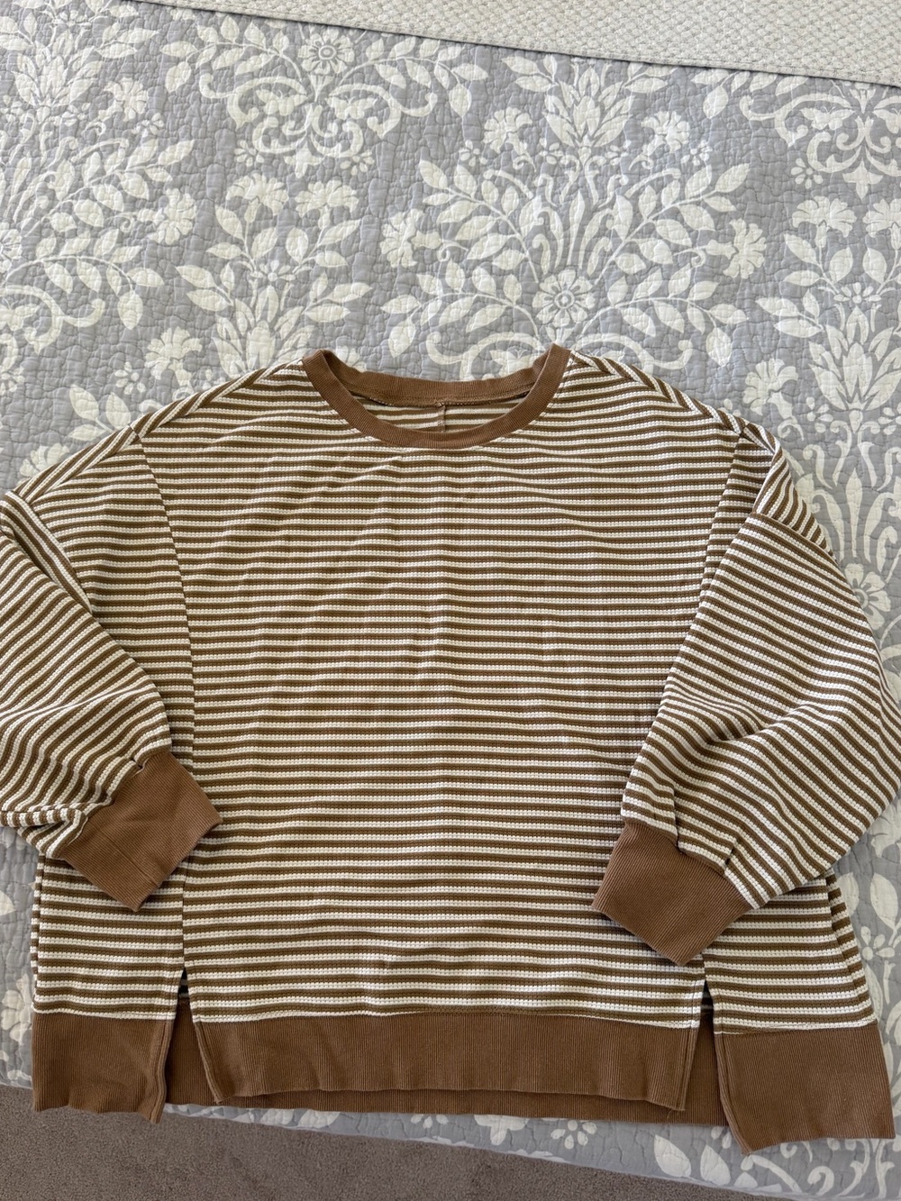 Amazon Brown and Cream Striped Women's Crewneck Sweatshirt
